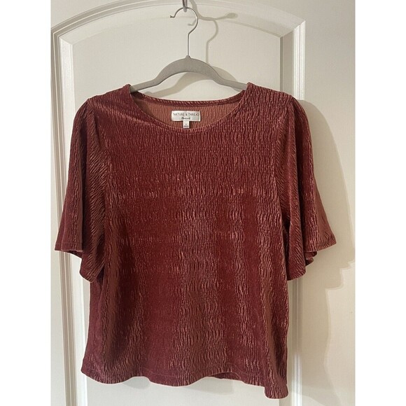 Texture&thread By madewell Women’s Small Cranberry Mauve Crushed Velvet Top - Picture 1 of 5